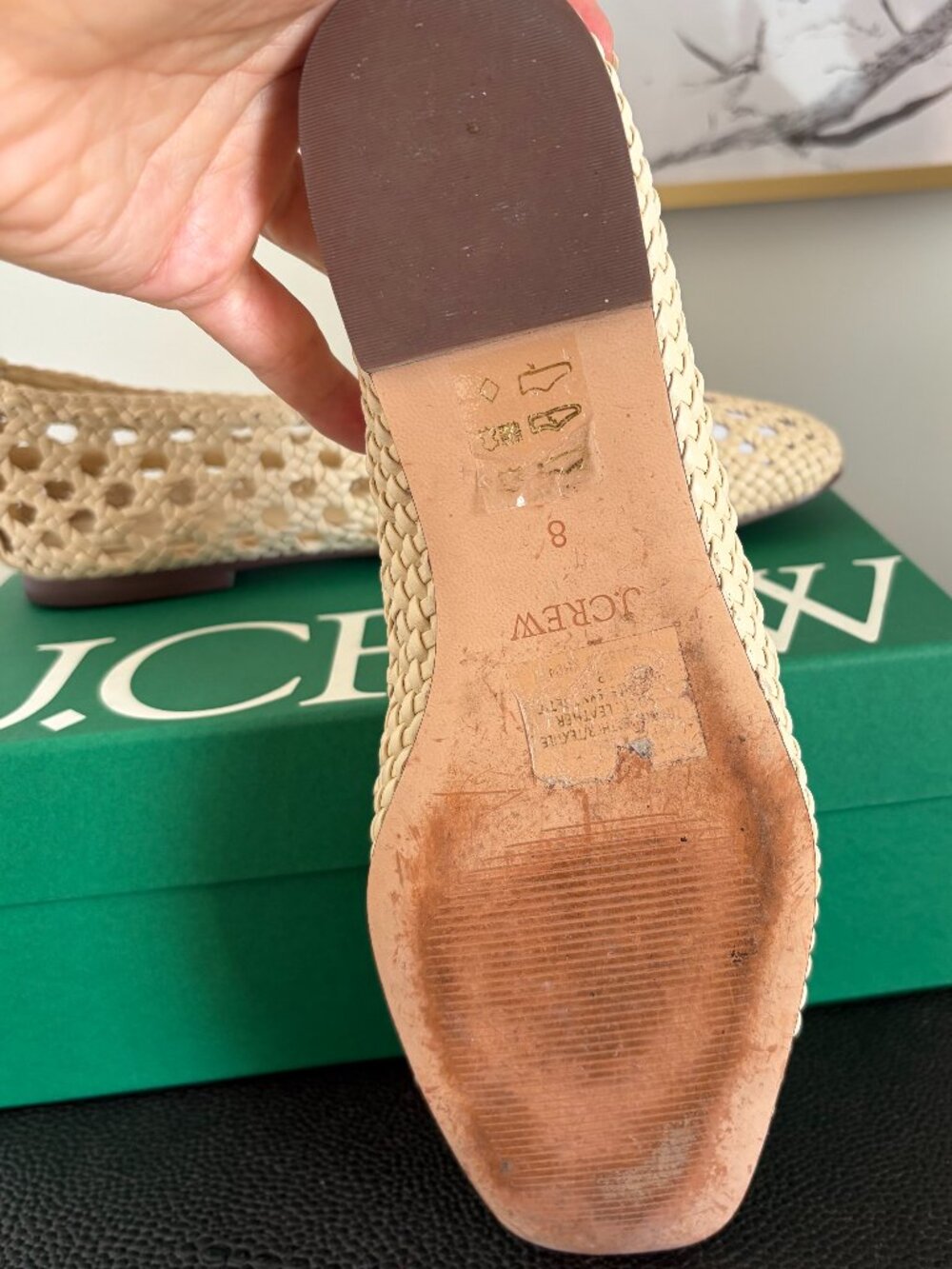 J.Crew Quinn Handwoven Leather Ballet Flats Warm Sesame Size 8 - Picture 5 of 10